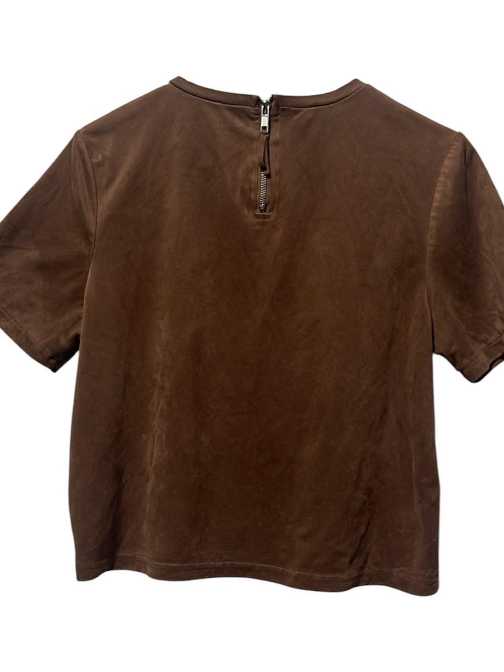 Zara Brown Short-Sleeve Suede Tee - Picture 2 of 3